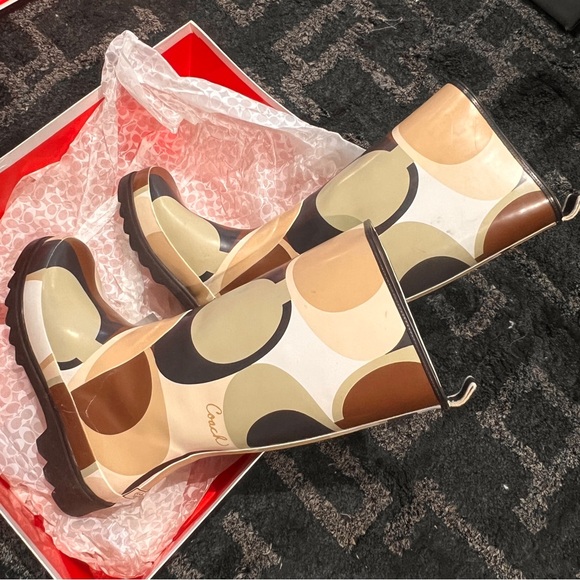 COACH PAISLEY SCARF PRINT RAIN BOOTS - Picture 3 of 13